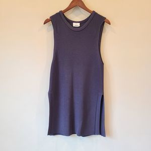 Aritzia Wilfred Palmier Tunic Sweater Large Navy Sleeveless Knit Side Slits
